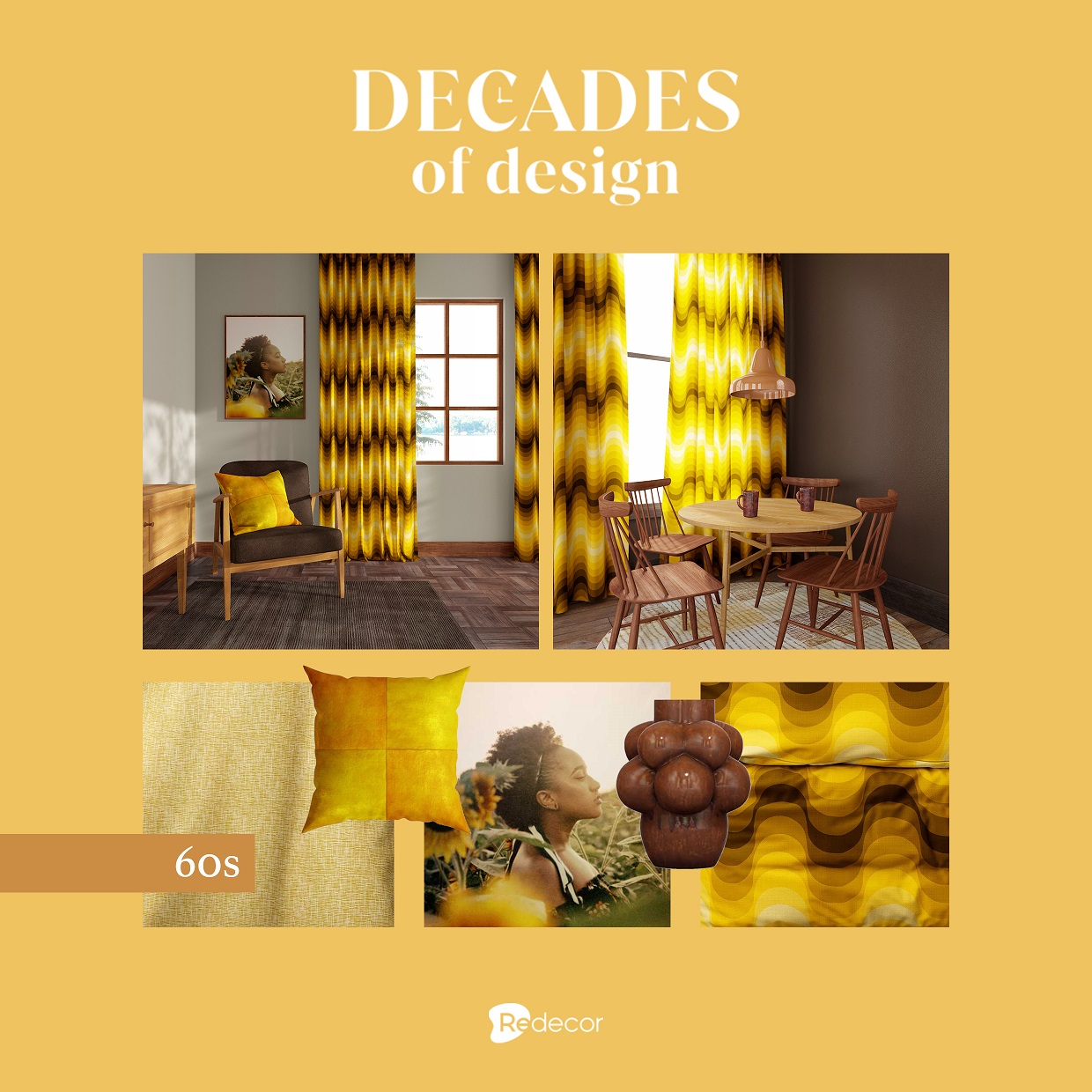 2 rooms from the 60s with season pass materials from the new season, decades of design