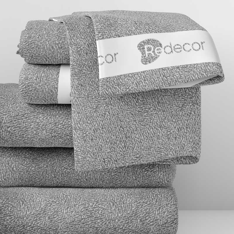 grey towel with the redecor logo