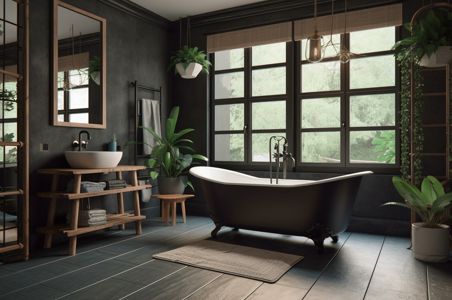 luxurious dark themed bathroom